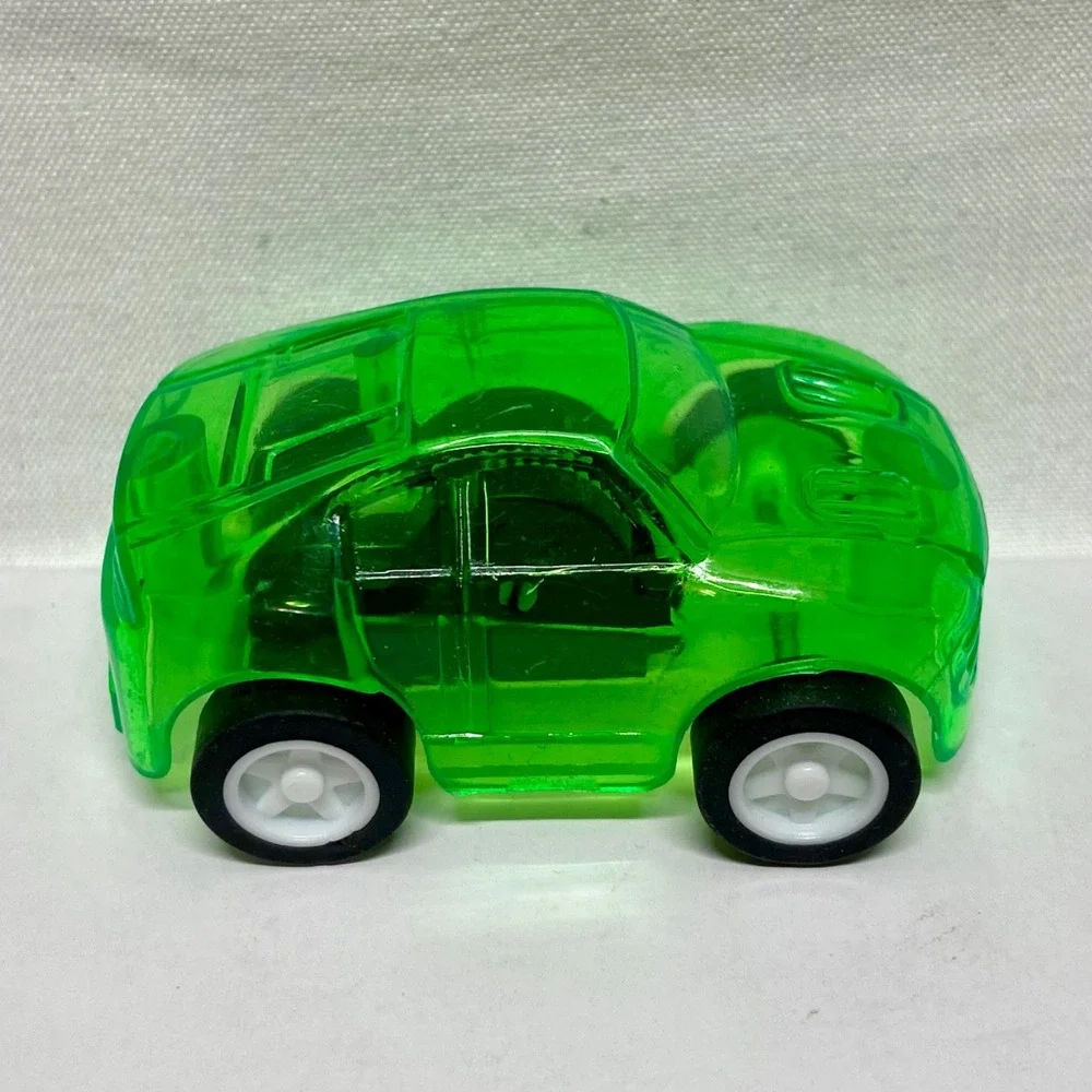 Vintage Pull Back Toy Car Green Clear See Through Body + Rubber Tires EUC